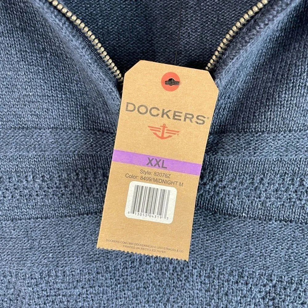 Dockers‎ 1/4 Zip Sweater Mens XXL Blue Midnight Textured Cotton Pullover NEW